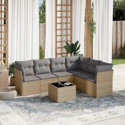7 Pcs conjunto de sofás p/ jardim com almofadões vime PE bege