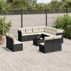 12 Pcs conjunto de sofás de jardim c/ almofadões vime PE preto