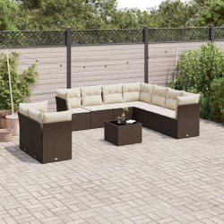 10 Pcs conj. sofás jardim com almofadões vime PE castanho