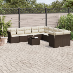 11 Pcs conjunto sofás de jardim c/ almofadões vime PE castanho