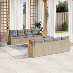 9 Pcs conjunto de sofás p/ jardim com almofadões vime PE bege