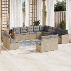 13 Pcs conjunto de sofás p/ jardim com almofadões vime PE bege