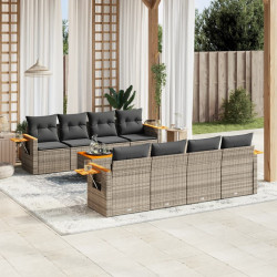 9 Pcs conjunto sofás p/ jardim com almofadões vime PE cinzento