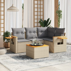 5 Pcs conjunto de sofás p/ jardim com almofadões vime PE bege