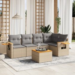 6 Pcs conjunto de sofás p/ jardim com almofadões vime PE bege