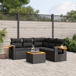 6 Pcs conjunto sofás de jardim c/ almofadões vime PE preto