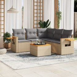 6 Pcs conjunto de sofás p/ jardim com almofadões vime PE bege