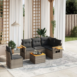 6 Pcs conjunto sofás de jardim com almofadões vime cinzento