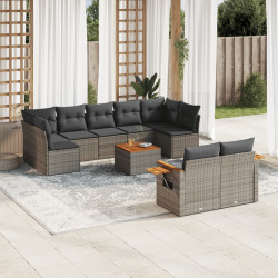 10 Pcs conjunto sofás de jardim c/ almofadões vime PE cinzento