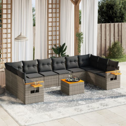 11 Pcs conjunto sofás de jardim c/ almofadões vime PE cinzento