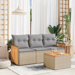 4 Pcs conjunto de sofás para jardim c/ almofadões vime PE bege