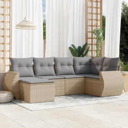 6 Pcs conjunto de sofás p/ jardim com almofadões vime PE bege