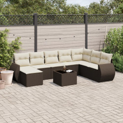 9 Pcs conjunto sofás p/ jardim c/ almofadões vime PE castanho