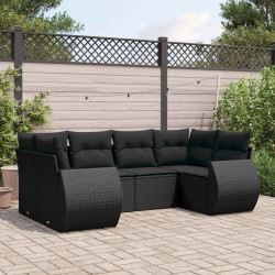 6 Pcs conjunto sofás de jardim c/ almofadões vime PE preto