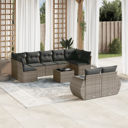 10 Pcs conjunto sofás de jardim c/ almofadões vime PE cinzento