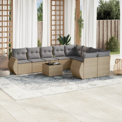 10 Pcs conjunto de sofás p/ jardim com almofadões vime PE bege