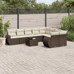10 Pcs conj. sofás jardim com almofadões vime PE castanho