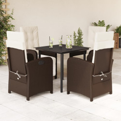 5 Pcs conjunto jantar p/ jardim c/ almofadões vime PE castanho