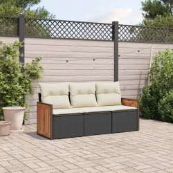 3 Pcs conjunto sofás de jardim com almofadões vime PE preto