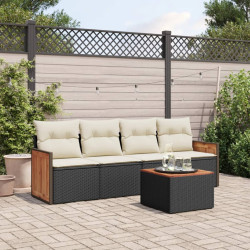 5 Pcs conjunto sofás de jardim com almofadões vime PE preto