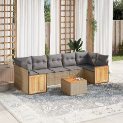 8 Pcs conjunto de sofás p/ jardim com almofadões vime PE bege