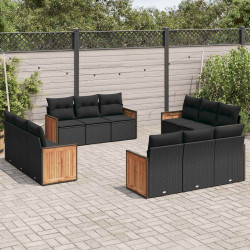 12 Pcs conjunto de sofás de jardim c/ almofadões vime PE preto