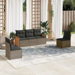 5 Pcs conjunto sofás de jardim c/ almofadões vime PE cinzento
