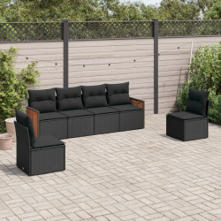6 Pcs conjunto sofás de jardim c/ almofadões vime PE preto