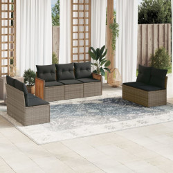 7 Pcs conjunto sofás p/ jardim c/ almofadões vime PE cinzento