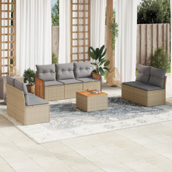 8 Pcs conjunto de sofás p/ jardim com almofadões vime PE bege