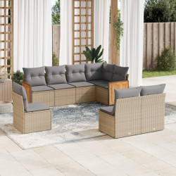 8 Pcs conjunto de sofás p/ jardim com almofadões vime PE bege