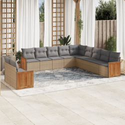 11 Pcs conjunto sofás de jardim c/ almofadões vime PE bege