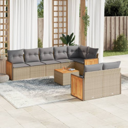 9 Pcs conjunto de sofás p/ jardim com almofadões vime PE bege