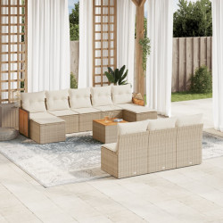 11 Pcs conjunto sofás de jardim c/ almofadões vime PE bege