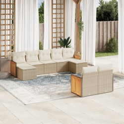 9 Pcs conjunto de sofás p/ jardim com almofadões vime PE bege