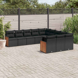 11 Pcs conjunto sofás de jardim c/ almofadões vime PE preto