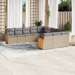 11 Pcs conjunto sofás de jardim c/ almofadões vime PE bege