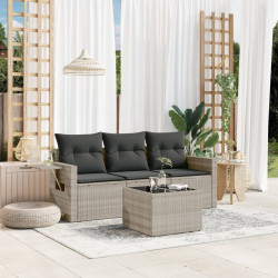4 Pcs conj. sofás jardim c/ almofadões vime PE cinzento-claro
