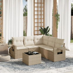6 Pcs conjunto de sofás p/ jardim com almofadões vime PE bege