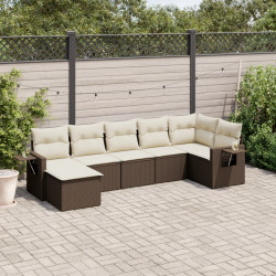 7 Pcs conjunto de sofás jardim c/ almofadões vime PE castanho