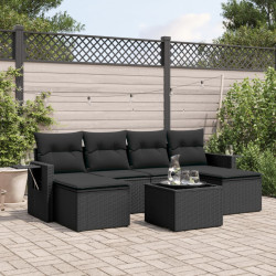 7 Pcs conjunto de sofás p/ jardim c/ almofadões vime PE preto