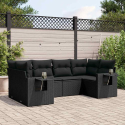 6 Pcs conjunto sofás de jardim c/ almofadões vime PE preto