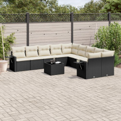 11 Pcs conjunto sofás de jardim c/ almofadões vime PE preto