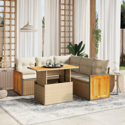 6 Pcs conjunto de sofás p/ jardim com almofadões vime PE bege