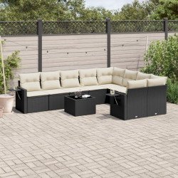 10 Pcs conjunto sofás de jardim c/ almofadões vime PE preto
