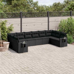 10 Pcs conjunto sofás de jardim c/ almofadões vime PE preto