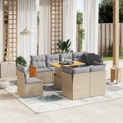 9 Pcs conjunto de sofás p/ jardim com almofadões vime PE bege