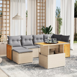7 Pcs conjunto de sofás p/ jardim com almofadões vime PE bege