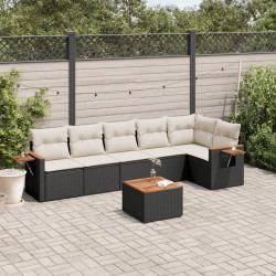 7 Pcs conjunto de sofás p/ jardim c/ almofadões vime PE preto