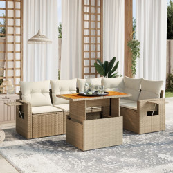 6 Pcs conjunto de sofás p/ jardim com almofadões vime PE bege